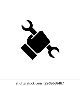 Hand holding wrench icon. Combination spanner. repair symbol. Vector illustration on white background