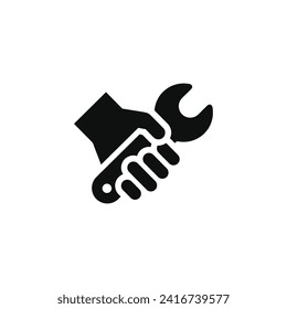 Hand holding wrench icon isolated on white background