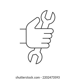 Hand holding wrench icon. Manual, adjustable, development sign. Repair and maintenance concept. Vector illustration
