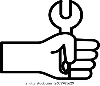 Hand holding wrench icon, mechanic and repair work tool, Labour Day and engineering symbol with transparent background