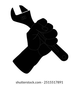 Hand holding wrench icon service icon, repair mechanic, wrench in hand, black symbol, editable vector illustration eps10
