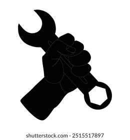 Hand holding wrench icon service icon, repair mechanic, wrench in hand, black symbol, editable vector illustration eps10