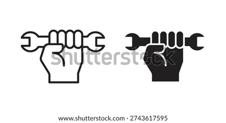 Hand holding wrench icon and symbol. Vector illustration.eps