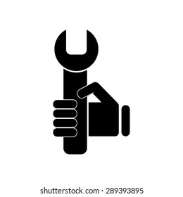 hand holding a wrench icon. Vector illustration