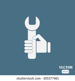 hand holding a wrench icon. Vector illustration