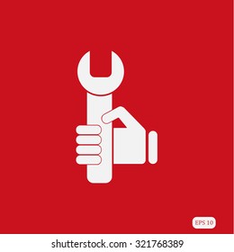 hand holding a wrench icon. Vector illustration