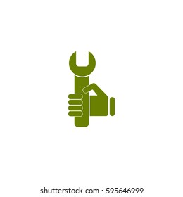 hand holding a wrench icon. Vector illustration