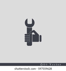 hand holding a wrench icon. Vector illustration