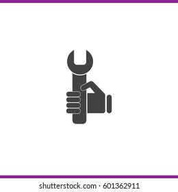 hand holding a wrench icon. Vector illustration
