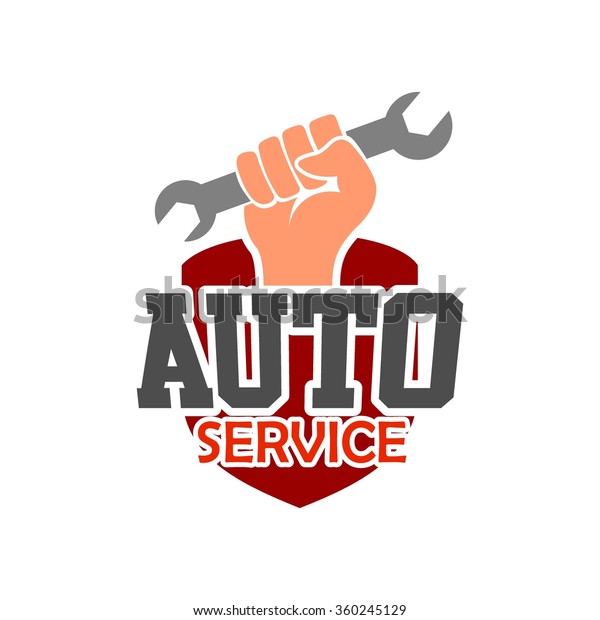 hand holding Wrench icon with\
white background. Auto Service logo. Mechanic service and\
mechanics, connection and operation engineering design\
work.