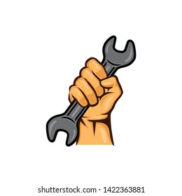 Hand holding wrench logo template vector illustration