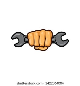 Hand holding wrench logo template vector illustration
