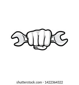 Hand holding wrench logo template vector illustration