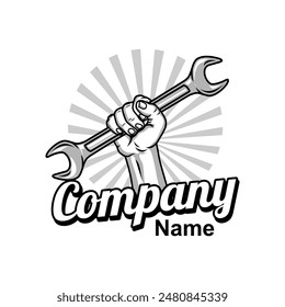 hand holding wrench logo vector illustration, Design element for logo, poster, card, banner, emblem, t shirt. Vector illustration