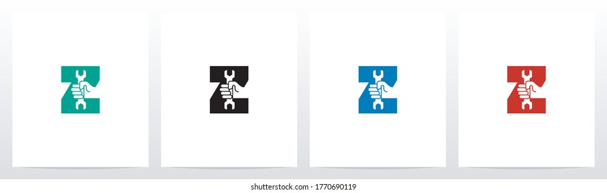 Hand Holding Wrench On Letter Logo Design Z