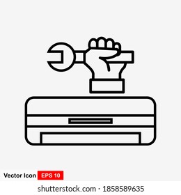 Hand holding a wrench, plumbing service logo template