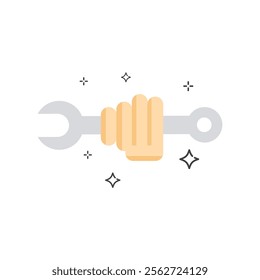 Hand holding a wrench for repair work. Suitable for construction and  maintenance