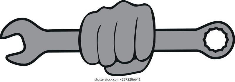 Hand holding wrench spanner, handyman logo