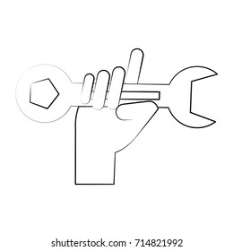 hand holding wrench spanner tool icon image