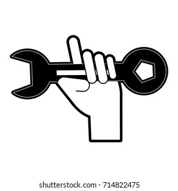 hand holding wrench spanner tool icon image