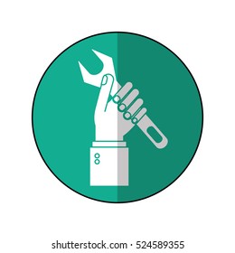 hand holding wrench support engine symbol-green circle shadow