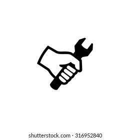 Hand Holding Wrench. Tool Icon Vector 