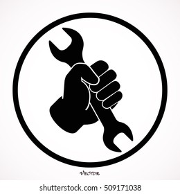 Hand Holding Wrench. Tool Icon Vector