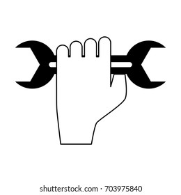 hand holding wrench tool icon image 