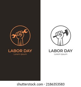 hand holding wrench tool labor day vector logo icon design element for mechanic, repair, service logo, event usa