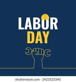 Hand holding a wrench tool Labor day template Vector illustration