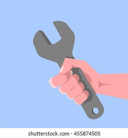  Hand holding wrench vector.