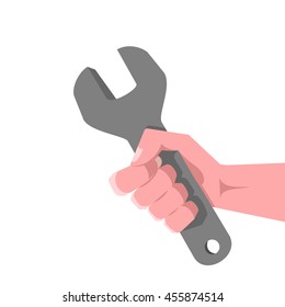 Hand holding wrench vector.