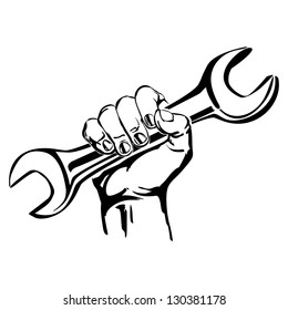  hand holding wrench vector black hand draw illustration