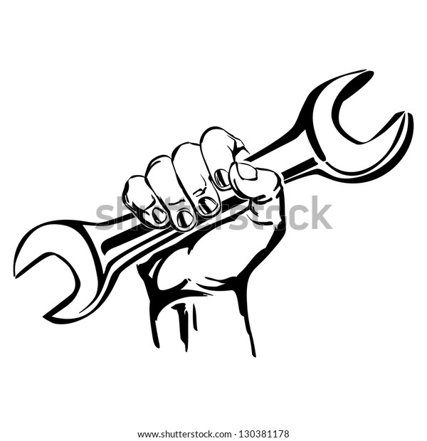 Hand Holding Wrench Vector Black Hand Stock Vector (Royalty Free) 130381178