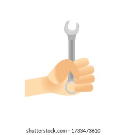 Hand holding wrench vector design illustration isolated on white background.