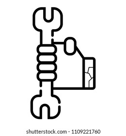 Hand holding up a wrench vector icon