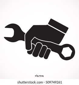 Hand holding a wrench. Vector icons for video, mobile apps, Web sites and print projects.