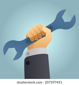 hand holding a wrench. Vector illustration 