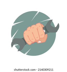 Hand holding wrench vector illustration