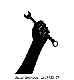 Hand holding a wrench. Vector illustration isolated on white background