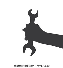 Hand holding a wrench, vector illustration design. Hands collection.