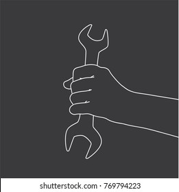 Hand holding a wrench, vector illustration design. Hands collection.