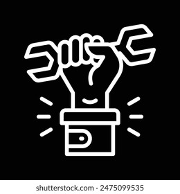 Hand Holding Wrench and Wallet Line Art Icon