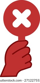 Mão segurando sinal de marca cruzada errado, ilustração de vetor, conceito de parada ou rejeição.