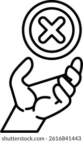 A hand holding an X with a circle around it