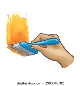 Hand Holding Yellow Brush Paint Vector Illustration