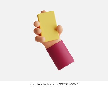 hand holding yellow card 3d rendering illustration