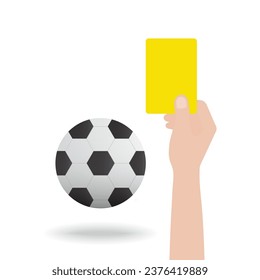 Hand Holding Yellow Card for Football Match. Vector Illustration. 