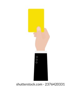 Hand Holding Yellow Card for Football Match. Vector Illustration. 