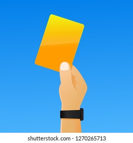 Hand holding a yellow card vector flat design.